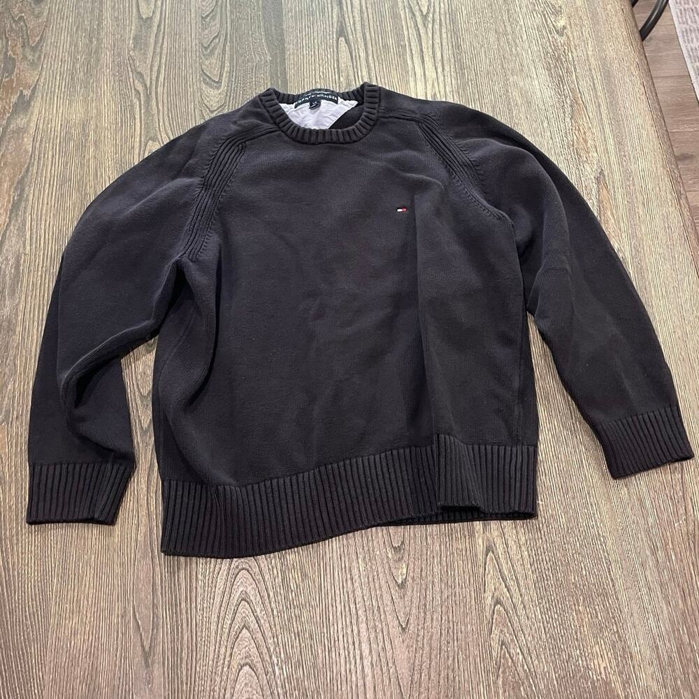Tommy Hilfiger Mens Crewneck Jumper Sweater Pullover Cotton Black Size Large